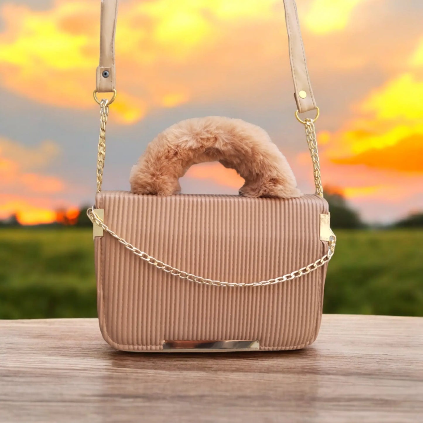 Stylish Chain Peach Satchel